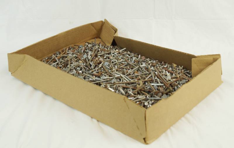 lot 2455 image: Big Box of Nails, screws and other misc hardware - 13lbs Awesome
