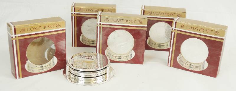 lot 6554 image: Lot of 5 SETS of 6 each - Decorative Coaster with Stand - ALL NEW IN ORIGINAL BOXES