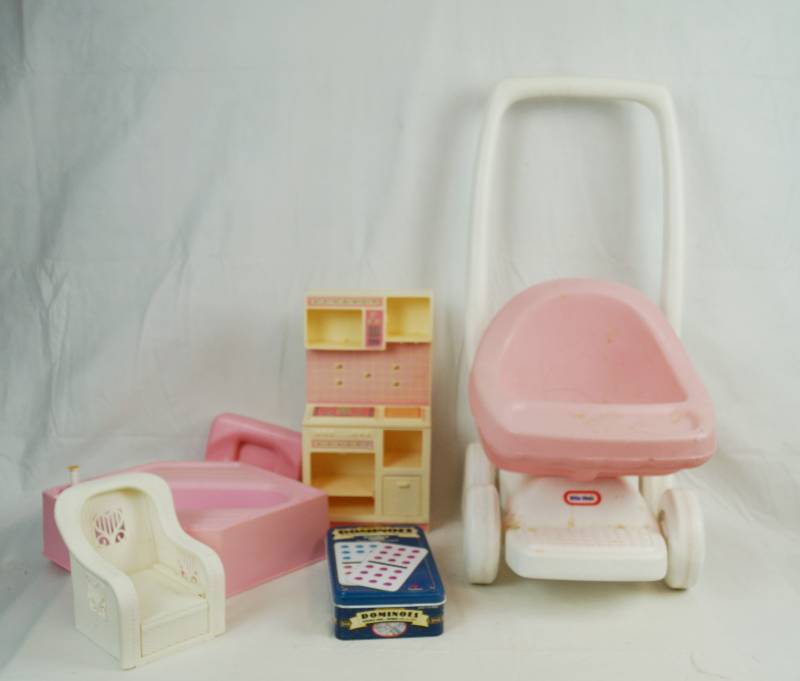 lot 2370 image: Little Tykes Baby Doll Stroller - and some Barbie Furniture  Domino Game