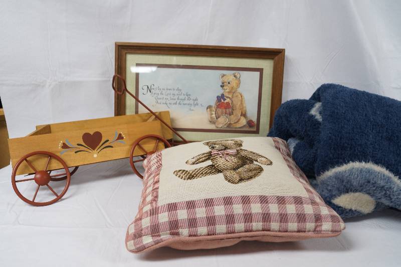 lot 2262 image: Lot of Teddy Bear Items and Heart Wagon - Very Cool