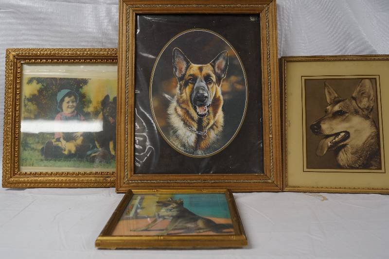lot 3009 image: Lot of 4 German Shepherd Framed Pictures- Wow