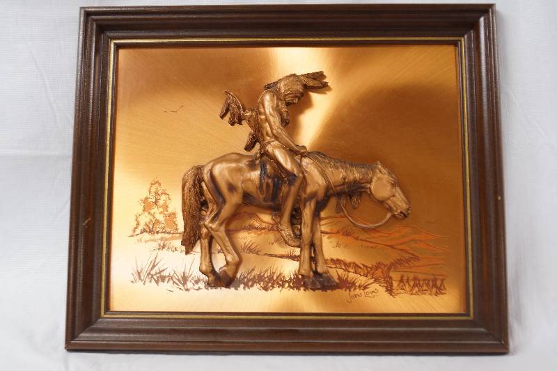 lot 3013 image: 3D Copper Colored Native American Framed Photo- Take a Look