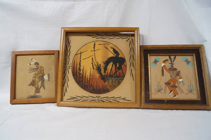 lot 3014 image: Lot of 3 Framed Native American Pictures- Cool