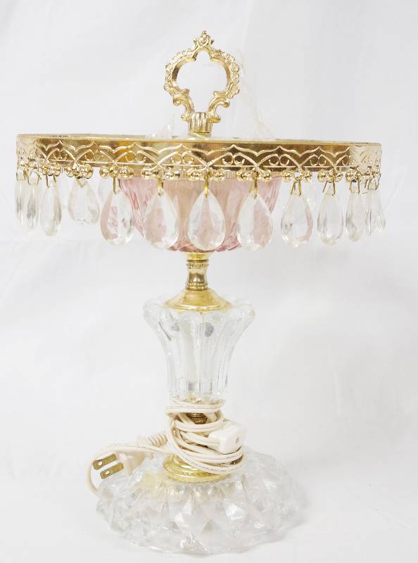 lot 3037 image: Vintage Looking Lamp w Crystal Accents- Cool
