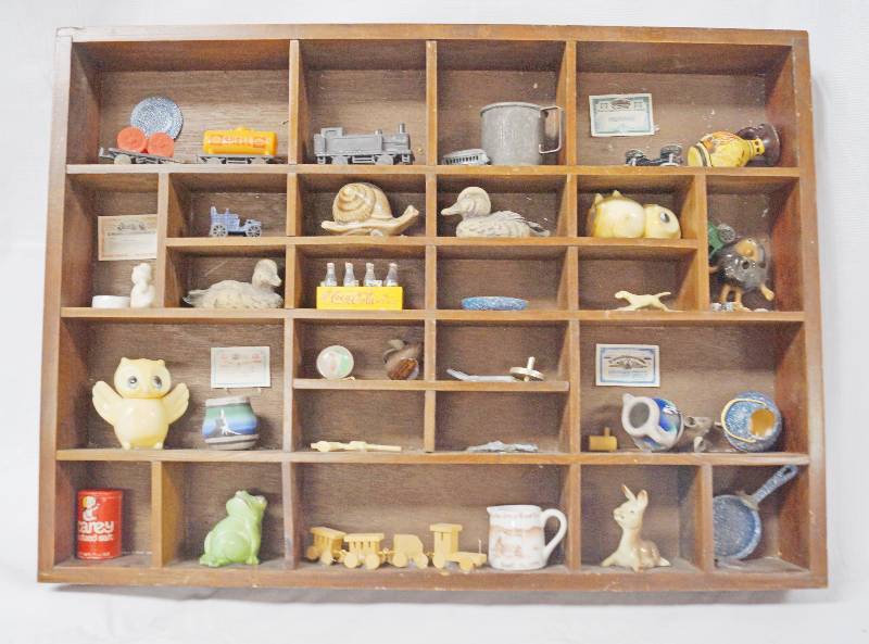 lot 3021 image: Shadowbox Filled w Miniatures- Some Figurines Highly Collectible- Check it Out