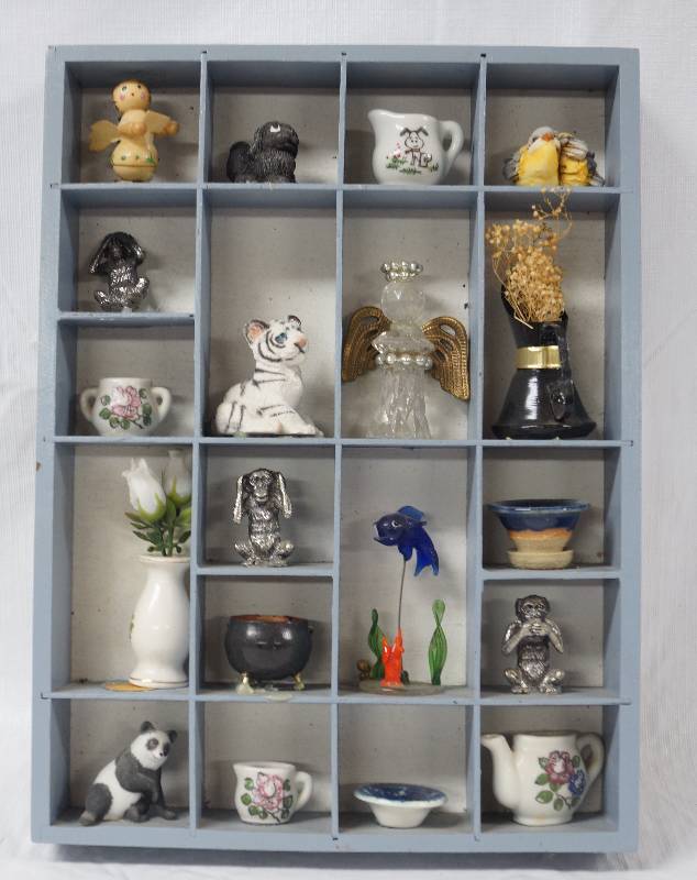 lot 3022 image: Shadowbox Filled w Miniatures- Some Figurines Highly Collectible- Take a Look