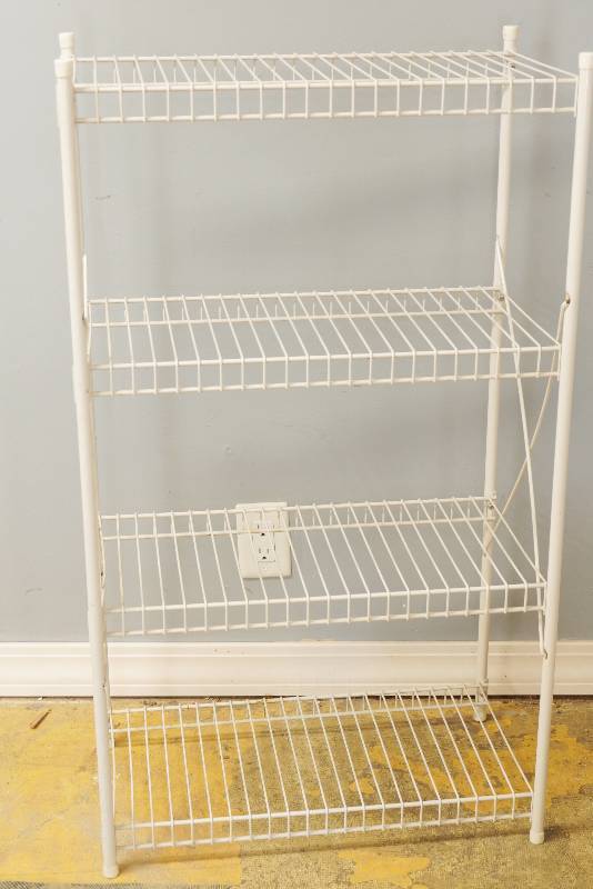 lot 3204 image: White Wire Shelving Unit - See Photos for Measurements and Details