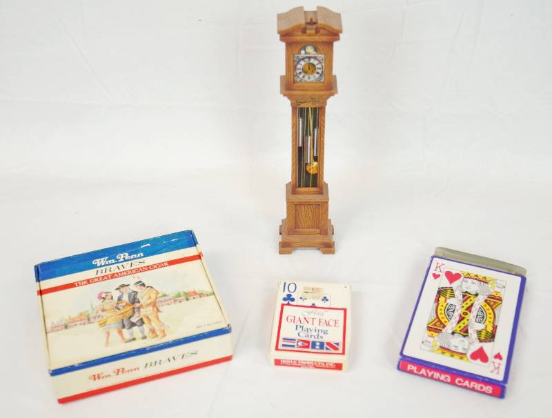 lot 3234 image: Lot of Playing Cards, WM. Penn Cigar Box, and A Small Fake Clock - See Photos