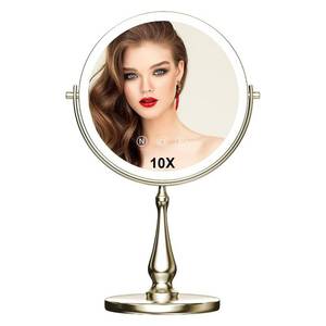 lot 45131 image: WIZCHARK 9 Large Light Makeup Mirror, 1x  10x True HD Magnifying Mirror, 3-Color Light dimmable, 2 Rechargeable Makeup Mirrors 360° Rotation, Standing Desk Makeup Mirror, Brush Nickel