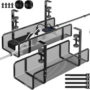 lot 45132 image: Under Desk Cable Management Tray, Wire Management Desk Cable Organizer Cable Management Box, Cord Organizer Under Desk Storage Cable Raceways for Office, Home - No Damage to Desk No Drill