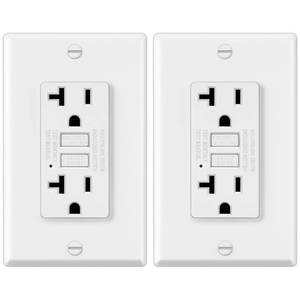 lot 45135 image: ELECTECK 2 Pack GFCI Outlets 20 Amp, Non-Tamper Resistant, Decor GFI Receptacles with LED Indicator, Ground Fault Circuit Interrupter, Wallplate Included, ETL Listed, White