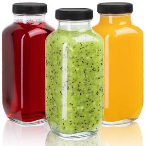 lot 45138 image: umud Juice Bottles with Lids, 16 Oz - Set of 3 - Clear Glass Jars with Caps - Reusable Empty Drink Containers for Juicing, Smoothies, Water, Milk, Kombucha Storage, Wellness Shots and More (3)