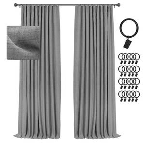 lot 45147 image: INOVADAY 100% Blackout Curtains for Bedroom, Black Out Curtains 96 Inch Long, Clip Rings Linen Blackout Drapes, Thermal Insulated Room Darkening for Living Room, 2 Panels - DarkgreyW50xL96