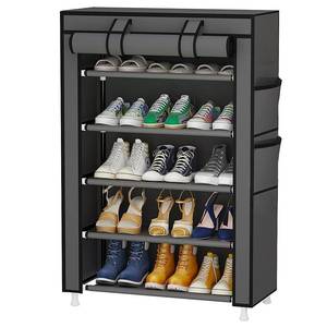 lot 45151 image: Calmootey 5 Tier Shoe Rack Organizer,Portable Shoe Shelf with Nonwoven Fabric Cover for Closet Hallway,Bedroom,Entryway,Grey
