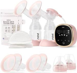 lot 45179 image: NCVI Double Electric Breast Pump 8782, Portable Anti-Backflow, with 4 Size Flanges, 4 Modes & 9 Levels, LED Display, 10 Breastmilk Storage Bags, Ultra-Quiet and Pain Free Breast Pumps
