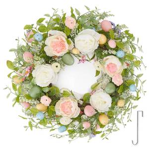lot 45185 image: Easter Egg Wreath for Front Door 22 inch, Easter Spring Door Wreath with Hook, Artificial Spring Flower Peony Egg for Front Door Outside Windows Wall Home Easter Dcor