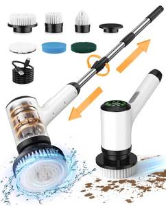 lot 45189 image: Lxlu Electric Spin Scrubber, Cordless Cleaning Brush, Bathroom Shower Scrubber with 6 Replaceable Brush Heads, 2 Adjustable Speeds, Extension Handle, IPX7 Waterproof for Tub Tile Floor Car-2HB