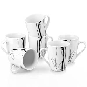 lot 45198 image: VEWEET Ceramic Coffee Mugs Set of 6, 11 OZ Coffee Cups Set with Handle, White Mugs Set Porcelain Cup Set for Kitchen, Microwave Dishwasher Safe, Series Fiona