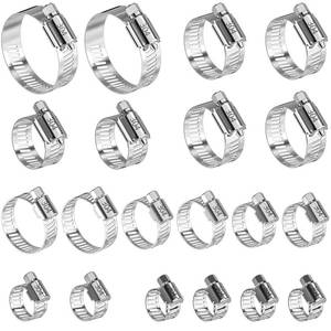 lot 45206 image: 20 Pcs Stainless Steel Hose Clamps Assortment Kit, 14 to 2 Adjustable Metal Clamps � Heavy-Duty for Radiators, Automotive, Plumbing, and Fuel Lines