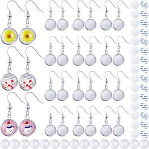lot 45208 image: 30 Pieces Round Sublimation Earrings Blanks Bulk Stainless Steel Heat Transfer Sublimation Earrings with Wire Hooks for Women Girls DIY Earring Project Transfer Printing Accessories