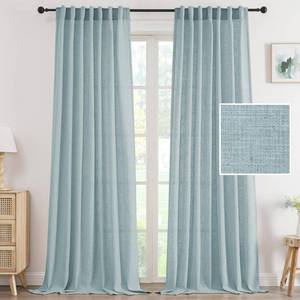 lot 45209 image: H.VERSAILTEX Linen Curtain for BedroomLiving Room Back Tab Loop Pocket Linen Fabric Curtain Drapes Soft Rich Material Privacy Drape Panels for Farmhouse, 2 Panels, 52 x 108 Inch, Cloud Blue