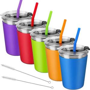 lot 45213 image: Vermida Kids Cups with Lids and Straws, 12oz Kids Tumblers with Straws and Lids Spill Proof Cups for Kid Stainless Steel Sippy Cup for School, Outdoor, 5 Pack