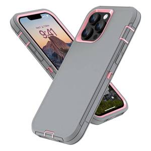 lot 45214 image: For iPhone 13 Pro Max Case , iPhone 12 Pro Max Case, Heavy Duty Shockproof 3 in 1 Silicone Rubber Hard PC Rugged Durable Phone Cover for iPhone 12 Pro Max &13 Pro Max Phone 6.7 Inch. (GrayPink)