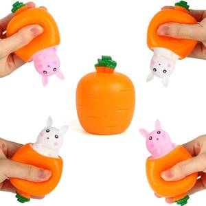 lot 45220 image: FINGOOO Easter Squeeze Toys for Kids Adult, 4 Pack Carrot Shape White Pink Bunny Pop Up Stress Sensory Toy Easter Basket Stuffers Party Favors