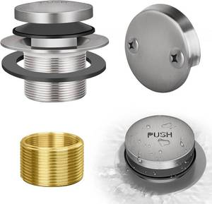 lot 45223 image: Tip-Toe Bathtub Drain Kit with Two-Hole Overflow Plate, Premium Quality Bath Tub Drain Replacement, Universal FineCoarse Thread Bathtub Stopper (Brushed Nickel)