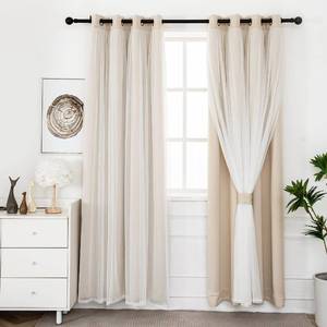 lot 45226 image: INLINAS Beige Blackout Curtains with Sheer Overlay - Grommet Top Thermal and Noise Reduction Panels for Bedroom and Living Room Light Blocking and Energy Saving, 52 x 84 Inches, Set of 2