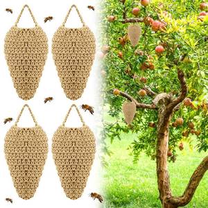 lot 45239 image: Qualirey 4 Pcs Crochet Wasp Nest Decoy Hanging Fake Wasp Nest Deterrent Outdoor Crochet Hornet Decoys for Patio Garden Yard Eaves Uses(7.912.6)