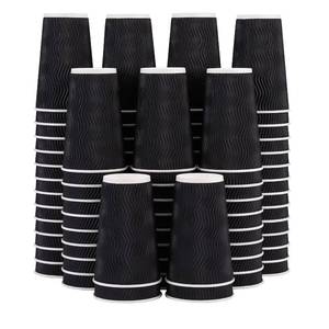lot 45262 image: Lamosi 16 oz Coffee Cups - 90 Pack, Disposable Insulated Corrugated Paper Cups 16oz, Kraft Ripple Wall Cups for Hot Beverage or Cold Drinks (Black)