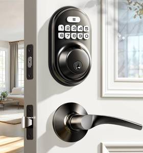 lot 45264 image: $$Veise Keyless Entry Door Lock with 2 Lever Handles - Electronic Keypad Deadbolt, Auto Lock, Back Lit & Easy Installation Design, Front Door Handle Sets, Matte Black - Retail $81.37