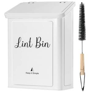 lot 45265 image: SUBEKYU Magnetic Lint Bin for Laundry Room, Wall Mounted Metal Lint Box Holder Trash Can with Lid for Dryer,Lint Basket for Laundry Room Organization,White