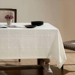 lot 45266 image: ZeeMart Grid Embroidered Hemmed Tablecloths, Off White 60x60 Inch, Farmhouse Style Heavy Weight Cotton Linen White Tablecloths, Boho Plaid Water Resistant Square Table Cloth