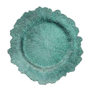 lot 45276 image: Turquoise Plastic Reef Charger Plates - 12 pcs 13 Inch Round Floral Sponge Charger Plates Wedding Party Decoration (Turquoise, 12)