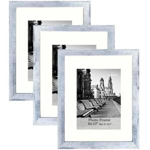 lot 45287 image: Meetart 8x10inch Rustic Distressed White MDF WoodPhoto Frames mat to 5x7inch, Pack of 3 Piece, In Plastic Glass,Table Top Desk Stand And Wall hanger Vertical and Horizontal.