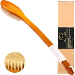 lot 45288 image: ICANdOIT-17.71Inch Natural Boar Bristles Anti-Slip Curved Long Handle Bath Brush,Bent Handle Shower Scrubber for Exfoliating,Shower Back Brush