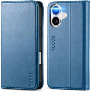 lot 45293 image: TUCCH Case Wallet for iPhone 16, Kickstand PU Leather Folio Cover with RFID Blocking 3 Card Slots, Stand Book Design Shockproof TPU Interior Case Compatible with iPhone 16, Light Blue