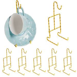 lot 45295 image: Gandeer 8 Pieces Tea Cup and Saucer Display Holder Rack Metal Saucer Tea Cup Holder Display Coffee Mug Organizer for Plate Teapot 6.22 x 2.44 Inches (Rose Gold, Spiral Style)