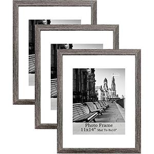 lot 45296 image: Meetart Barn wood Rustic Style Picture Frames 11x14 inch Pack of 3 Piece in Plastic Glass MDF Wood Frame, Display Pictures 11x14 8x10, Wall Hanger Vertical and Horizontal.