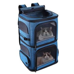 lot 45301 image: Double Cat Carrier for 2 Cats,Dog Backpack Carrier for Medium Dogs,Double Compartment Pet Carrier Backpack for Dual Pets,for Outdoor TravelingStroll and Picnic (Blue)