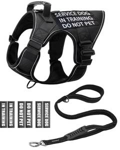 lot 45302 image: (No Leash) Reflective Service Dog in Training Vest Harness Leash Set for Medium Large Dogs, Adjustable Heavy Duty Black Padded Dog Harness, with Front Clip and Metal Buckles Do Not Pet for Training, Hiking