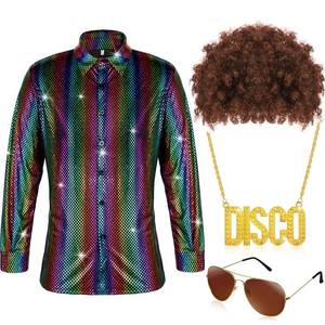 lot 45307 image: Sintege Men 70s 80s Disco Outfit Costume Set Sequin Shirt Wig Necklace Sunglasses for Halloween Mardi Gras 60s 90s Party(Men-xl,Multicolor)