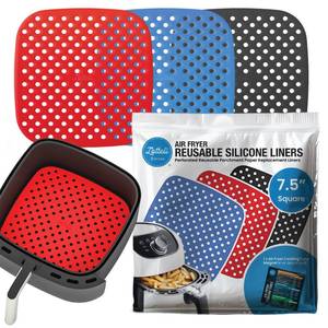 lot 45322 image: Reusable Air Fryer Liners 3 Pack for 3-5QT or Bigger - 7.5 Square Silicone Airfryer Liner - Easy to Clean Air Fryer Accessories As Seen on the Today Show - Safe Non-Stick Parchment Paper Replacer