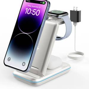 lot 45325 image: Wireless Charging Station - GEEKERA 3 in 1 Foldable Wireless Charger Stand for iPhone 1514 13 12 11 Pro MaxX8, Charging Station for Apple Watch Ultra29SE87654, AirPods 23Pro�