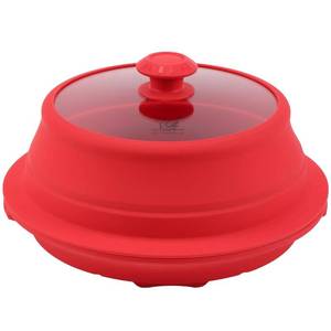 lot 45326 image: Microwave Splatter Silicone Cover Collapsible Steamer, Vented Multifunction Splash Lid with Glass Dish Bowl Plate for Food Cooking Bacon Maker, Dishwasher Safe BPA-Free 10.5 inch Cookware Set