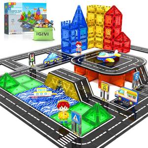 lot 45330 image: 112 PCS Magnetic Tiles Road Set, STEM Magnetic Building Blocks for Toddler Kid Toys, City Construction Toys for 3 Year Old Boys & Girls, Creative Kids Birthday