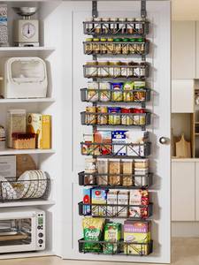 lot 45344 image: Delamu Adjustable Over the Door Pantry Organizer, 9-Tier Metal Pantry Organization and Storage for Kitchen, Hanging Spice Rack Seasoning Shelves, Cabinet Door Organizer for Easy Install, 16 Black