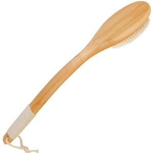 lot 45353 image: OWIIZI Bath Brush Bamboo Curved Long Handle Antiskid Body Brush for Exfoliating, Natural Bristles Shower Scrubber for Back Use Wet or Dry,Back Scrub Deep Cleanse-17.9inches